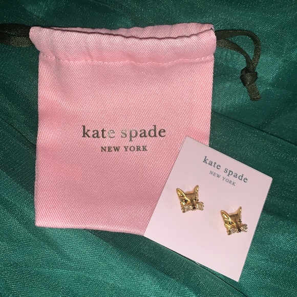 NEW KATE SPADE “SO FOXY” GOLD FOX STUD EARRINGS w/PINK DUSTBAG - Picture 9 of 14